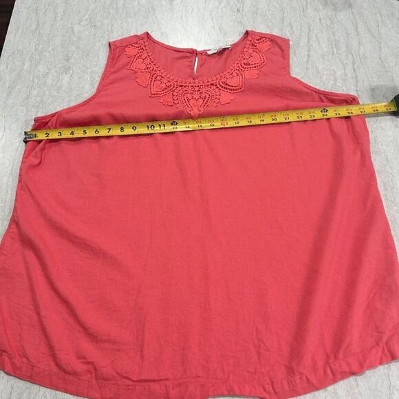 Coral Bay Womens Sleeveless Top Crochet Collar‎ Coral Linen Rayon Size 3X - Picture 8 of 12